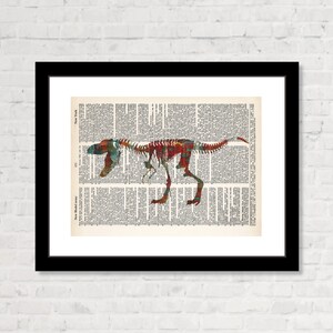 T-Rex Skeleton Print with Mono Print TREX Modern Colors - Dictionary Print - Dictionary Page Art