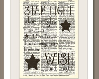 Star Light Star Bright First Star I See Tonight - Nursery Rhyme - Dictionary Page Art
