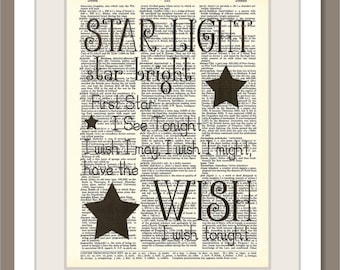 Star Light Star Bright First Star I See Tonight - Nursery Rhyme - Dictionary Page Art