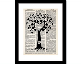 Personalized Initials Carved In Tree with Heart leaves Custom Gift  Wedding Shower Anniversary Couples Gift Guest Book Dictionary Page Print