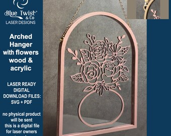 Mother's Day Laser Cut File SVG, Arched Hanger flowers in vase, Laser Cut Gift, Laser PDF File, Laser Cutting, Glowforge, SVG Cut File