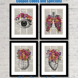 Kidney Art, Anatomy Art, Kidney Transplant, Transplant Nurse Gift, Nephrology, Transplant Anniversary Gift, Floral Kidney, Dictionary Art image 2