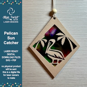 Pelikan Suncatcher, Laser geschnittenes Geschenk, SVG PDF, Laserschneiden, Glowforge, SVG geschnittene Datei, Holz und Acryl Laser Art