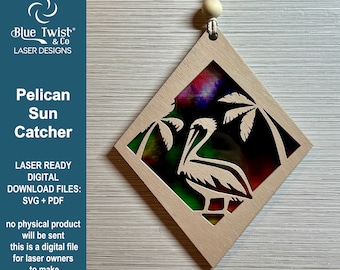 Pelican Suncatcher, Laser Cut Gift, SVG PDF, Lasersnijden, Glowforge, SVG Cut File, Hout en Acryl Laserkunst