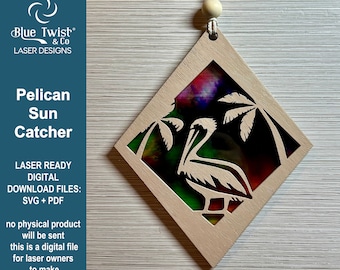 Pelican Suncatcher, Laser Cut Gift, SVG PDF, Laser Cutting, Glowforge, SVG Cut File, Wood and Acrylic Laser Art