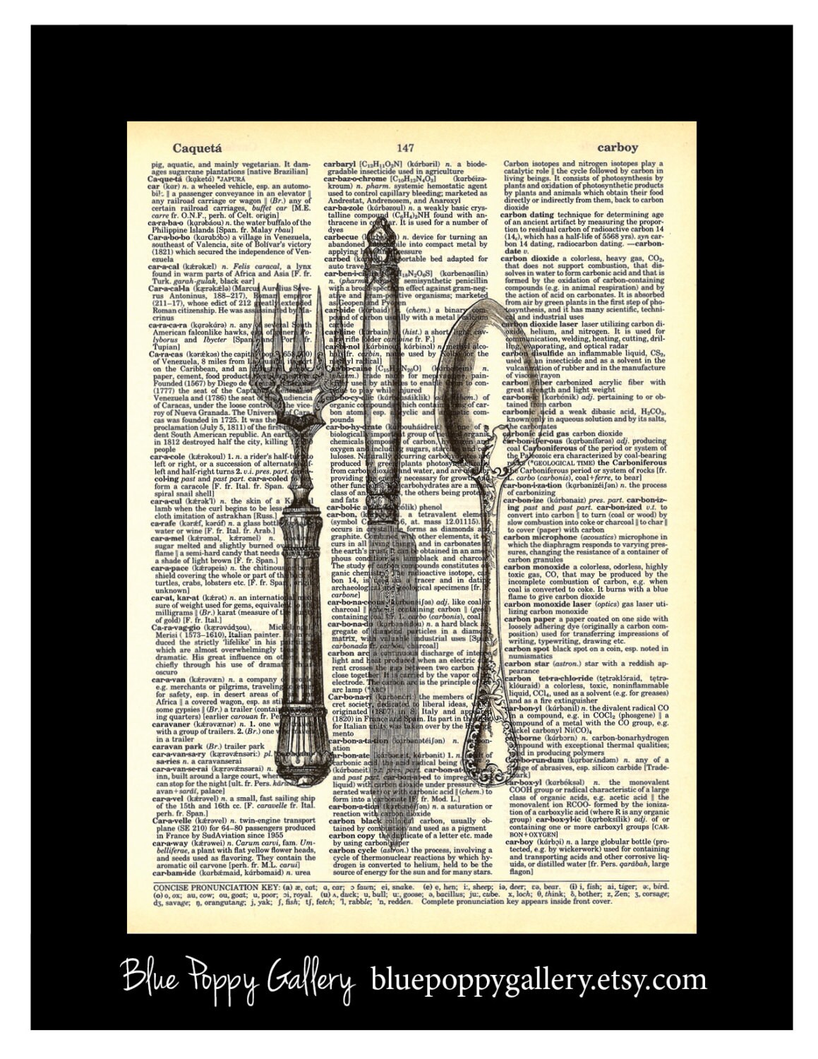 Fork Knife and Spoon Dictionary Art Print Vintage Etching Etsy