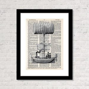 Zeppelin Airship - Vintage Airship  Etching - Steampunk - Dictionary Art Print Dictionary Print - Zeppelin