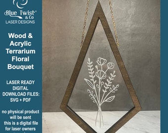 Terrarium Floral Laser Cut File , Laser Cut File, SVG PDF, Laser Cutting, Glowforge, SVG Cut File, Wood and Acrylic Laser Art