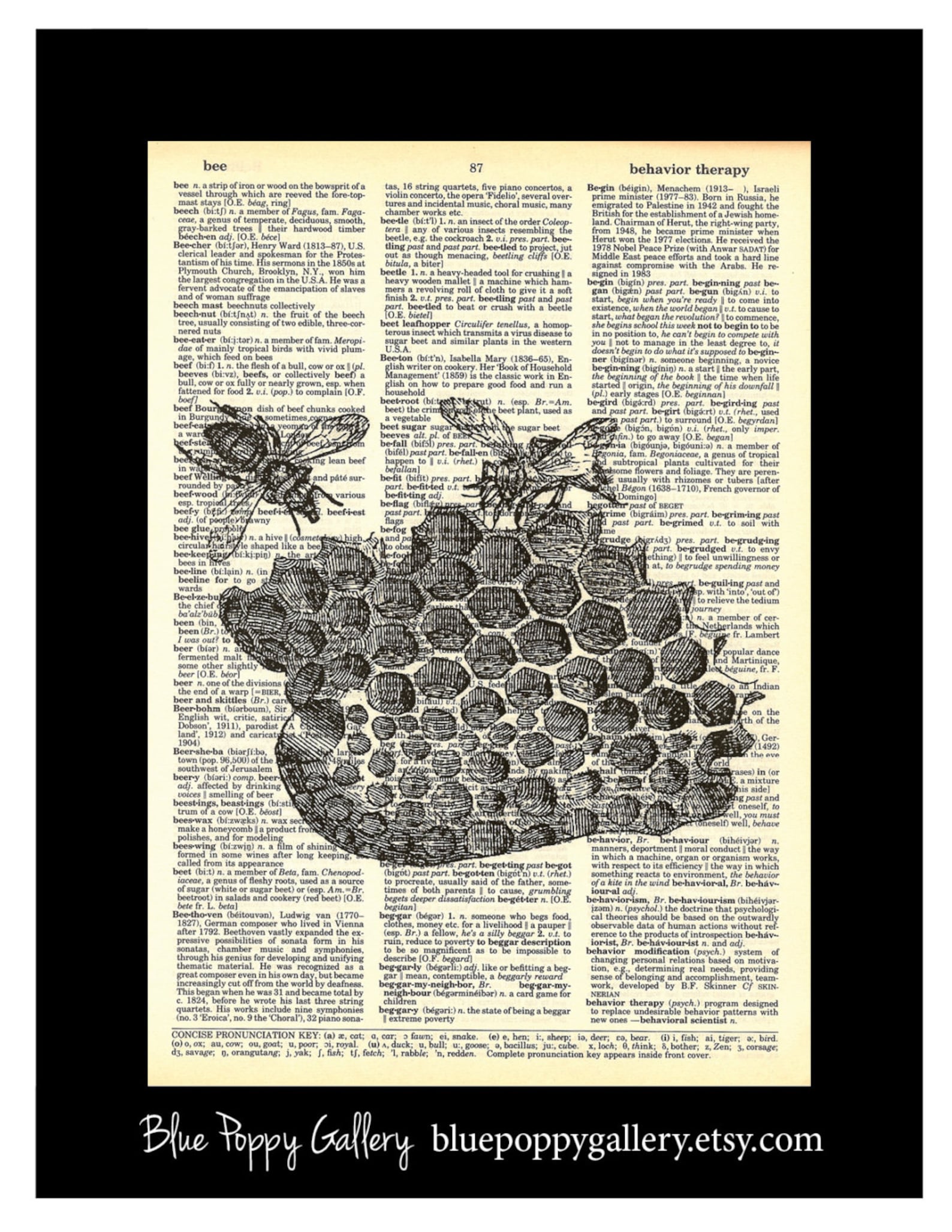 Honey Bees Vintage Etching Dictionary Page Art Etsy