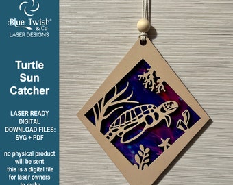 Schildkröte Suncatcher, Laser Schnitt Geschenk, SVG PDF, Lasercut, Glowforge, SVG-Schnittdatei, Holz- und Acryllaserkunst, Meeresschildkröte Laser Cut-Datei