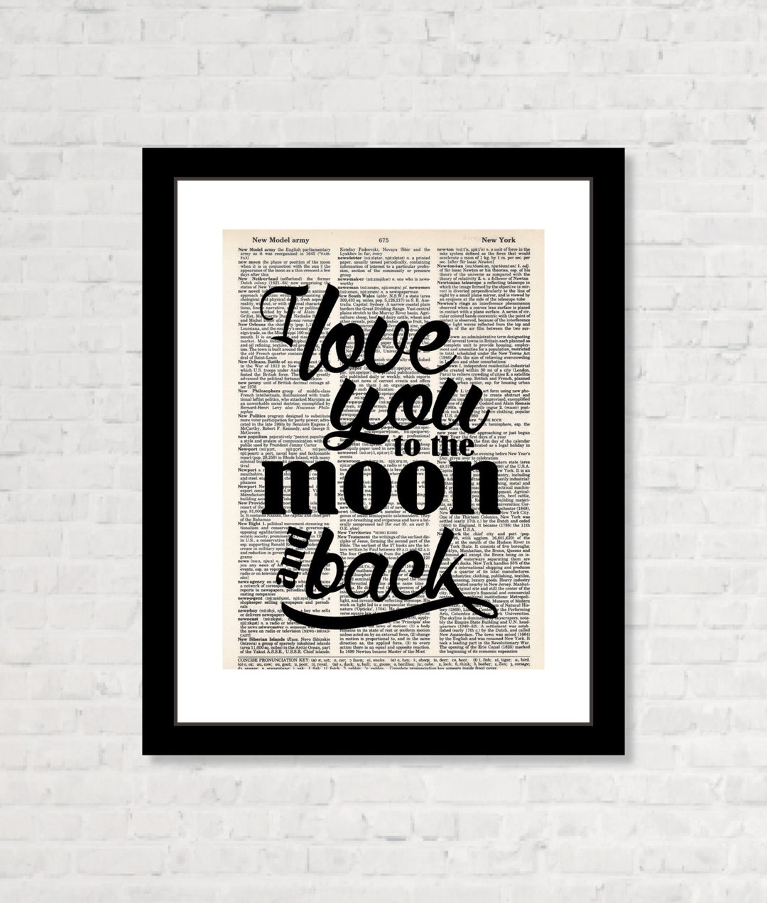 I Love You to the Moon and Back - Dictionary Art Print - Typography ...