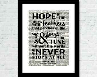 Emily Dickinson Quote - Hope Is The Thing With Feathers - Inspirational Quote - Typography Dictionary Art Print