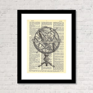Armillary Sphere - Vintage Etching - Dictionary Page Art