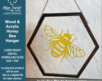 Bee hangende kunst Laser gesneden bestand, Laser gesneden geschenk, SVG PDF, lasersnijden, Glowforge, SVG gesneden bestand, hout Laser kunst hangende Laser gesneden kunst