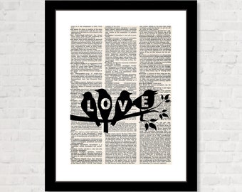 Love Birds -Dictionary Art Print Poster - Anniversary Gift, Guest Book Table, Wedding Shower Gift,