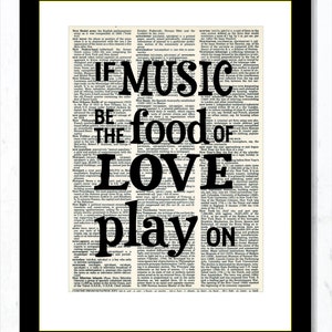 If Music Is The Food Of Love Play On Shakespeare Quote Dictionary Art Print image 3
