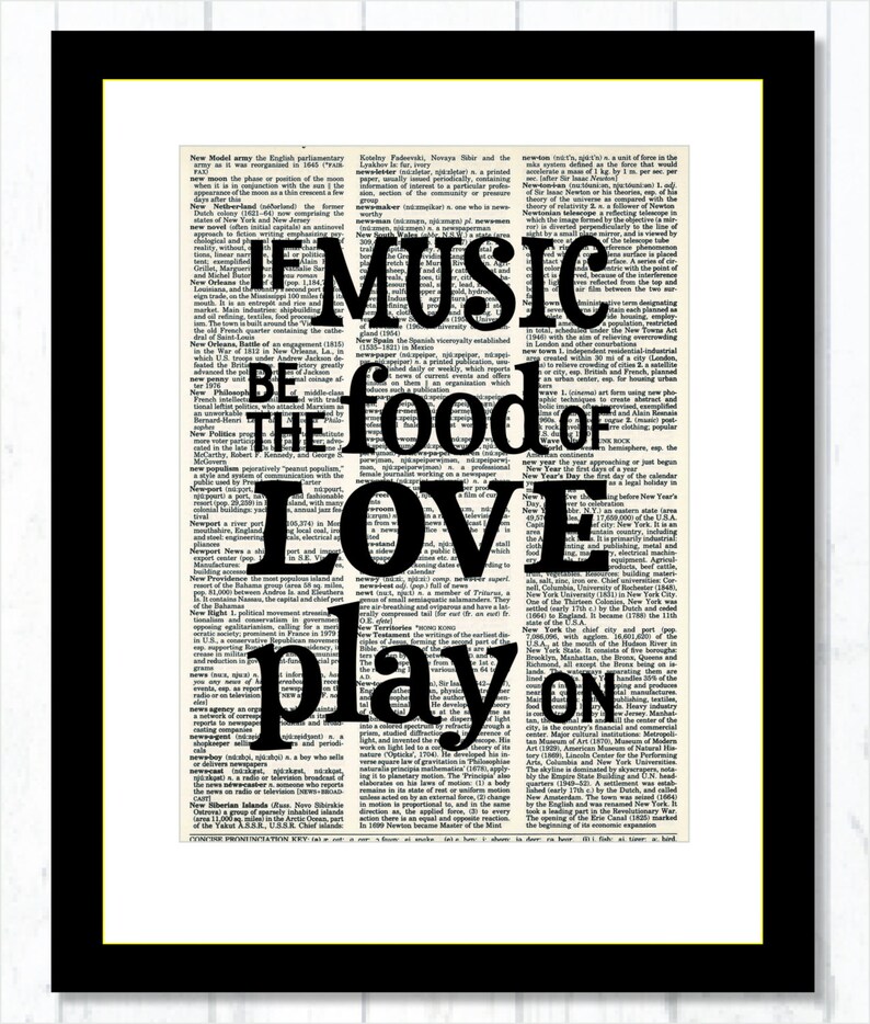 If Music Is The Food Of Love Play On Shakespeare Quote Dictionary Art Print image 3