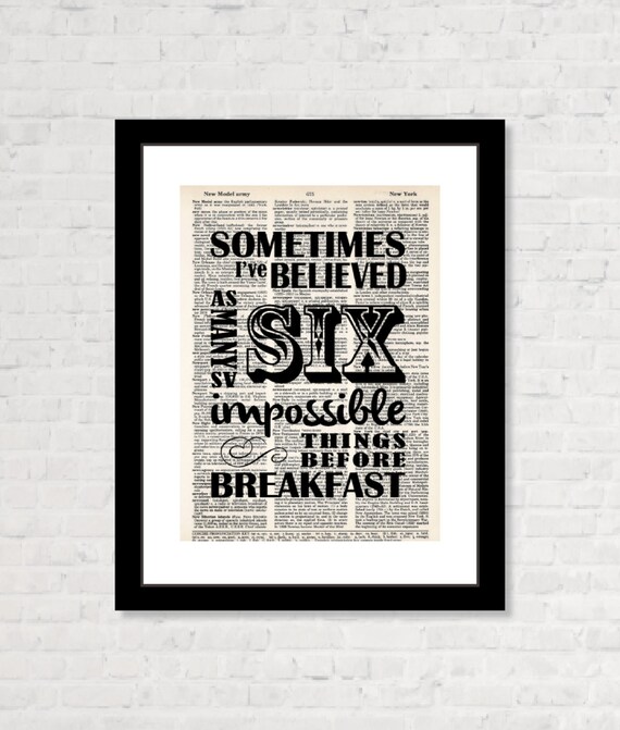 thumbnail image 2 of Alice In Wonderland Nursery Print - '6 Impossible Things' Quote Wall Art, Shabby Chic Decor 2 of 5