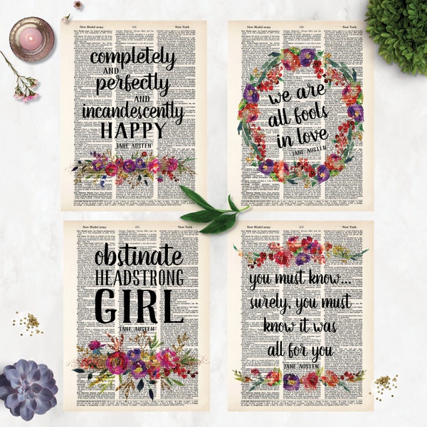 Jane Austen  - Pride and Prejudice - 4 Prints- We are all Fools, Obstinate Headstrong Girl, You Must Know, Completely and Perfectly