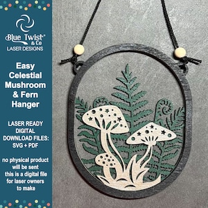 Mushroom Fern Wall Art Laser Cut File, Laser Cut Gift, SVG PDF, Laser Cutting, Glowforge, SVG Cut File, Wood Laser Art, Celestial Mushroom