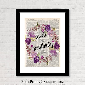 Emily Dickinson Poem Quote - Dwell in Possiblity  - Inspirational Quote - Feather and branch frame