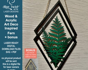 Fern Art Deco Inspired Art, Laser Cut File, SVG PDF, Laser Cutting, Glowforge, SVG Cut File, Wood and Acrylic Laser Art, Laser Cut Art