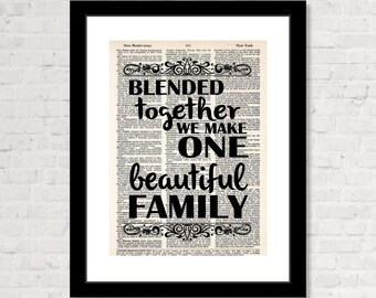 Blended Together We Make One Beautiful Family - Dictionary Page Art -  Blended Family Gift