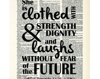 She is Clothed With Strength and Dignity and Laughs Without Fear of the  Future - Proverbs 31:25 - Bible Quote - Dictionary Art Print - Etsy