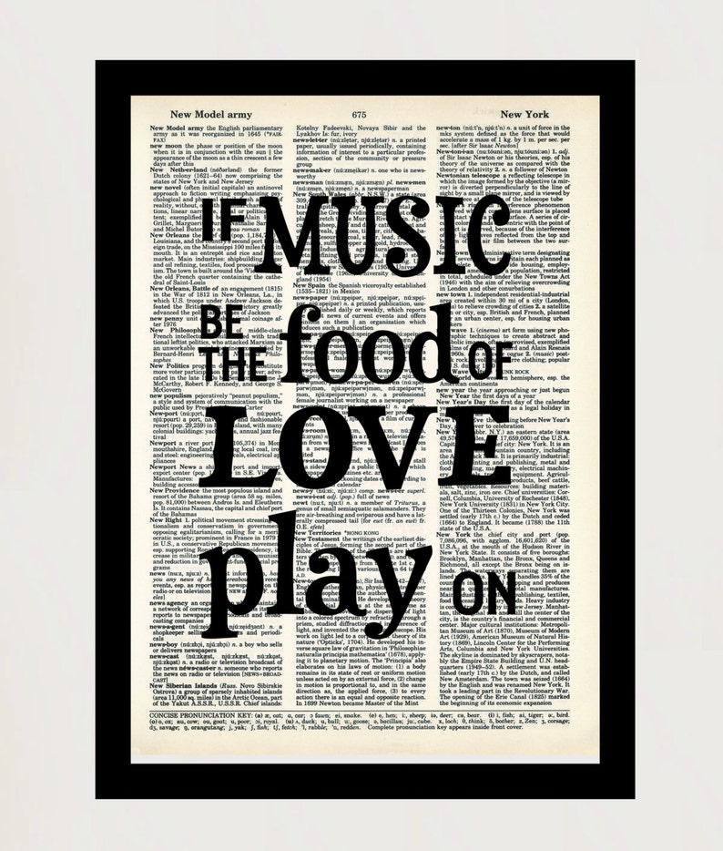 If Music Is The Food Of Love Play On Shakespeare Quote Dictionary Art Print image 4