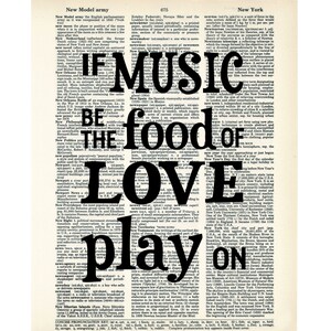If Music Is The Food Of Love Play On Shakespeare Quote Dictionary Art Print image 2