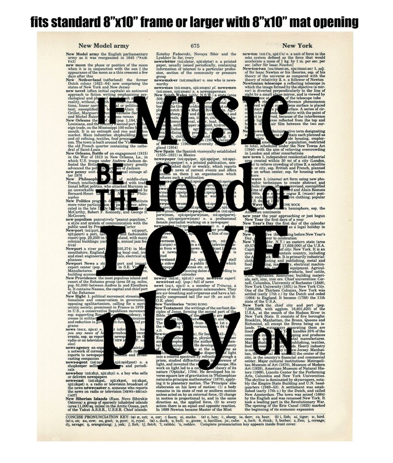 If Music Is The Food Of Love Play On Shakespeare Quote Dictionary Art Print image 2