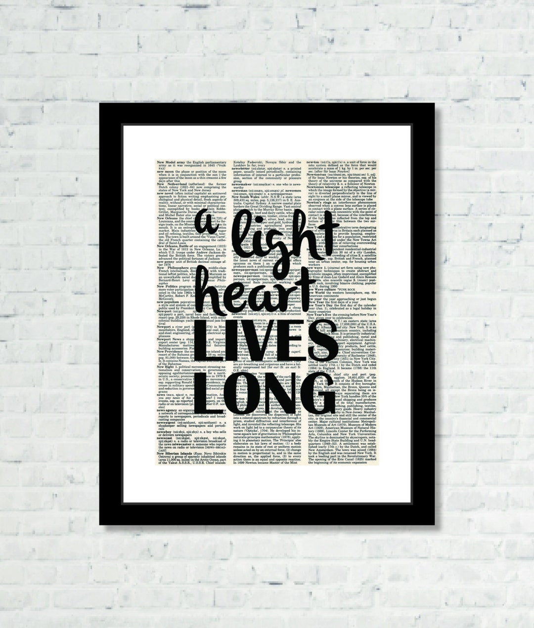 Shakespeare Quote A Light Heart Lives Long Dictionary Art Print Etsy