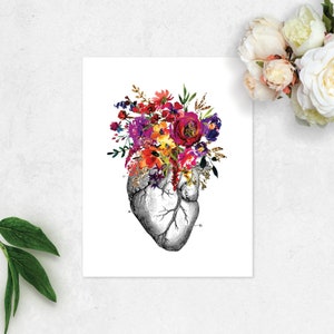 Anatomical Heart Art, Heart with Flowers, Heart Surgery Gift, Cardiac Nurse, Cardiology Gift, Cardiologist Doctor Gift, Indie Room Decor