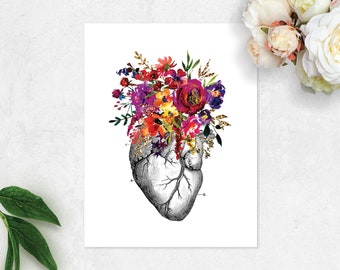 Anatomical Heart Art, Heart with Flowers, Heart Surgery Gift, Cardiac Nurse, Cardiology Gift, Cardiologist Doctor Gift, Indie Room Decor
