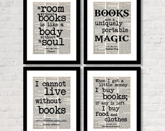 BOOK LOVERS multi-pack. Gift for readers, book lovers, and bibliophiles! Home LIbrary or Reading Nook -  Four Prints for One Low Price