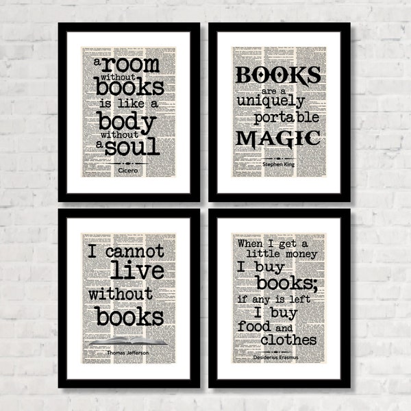 BOOK LOVERS multi-pack. Gift for readers, book lovers, and bibliophiles! Home LIbrary or Reading Nook -  Four Prints for One Low Price