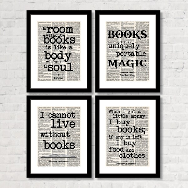 BOOK LOVERS multi-pack. Gift for readers, book lovers, and bibliophiles! Home LIbrary or Reading Nook -  Four Prints for One Low Price