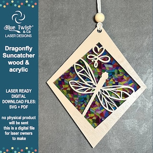 Dragonfly Suncatcher, Laser Cut Gift, SVG PDF, Laser Cutting, Glowforge, SVG Cut File, Wood and Acrylic Laser Art, Remembrance Gift