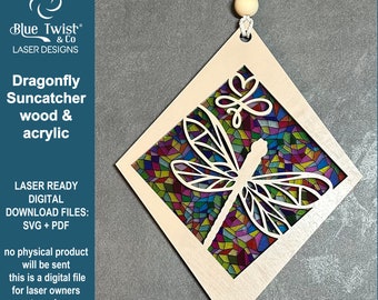 Dragonfly Suncatcher, Laser Cut Gift, SVG PDF, Laser Cutting, Glowforge, SVG Cut File, Wood and Acrylic Laser Art, Remembrance Gift