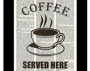 Coffee Served Here - Coffee Art - Coffee Shop Art - Coffee Bar Art - Dictionary Page Art