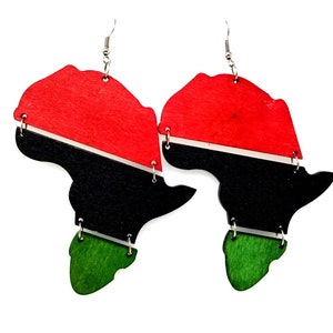 Africa Earrings Wood Earrings Rasta Earrings for women Africa Map Earrings Wooden Earrings Dangle Wood Earrings