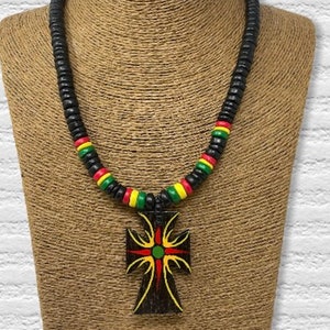 Rasta Necklace Shell Necklace Mens Black Necklace BLM African Necklace Ankh Necklace Rasta Handmade Necklace