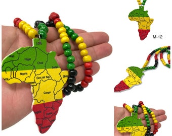 Africa Necklace Map Handmade Wooden Black Rasta Africa Pendant Africa Beaded Necklace -Africa Map Pendant-Africa Continent Big Necklace