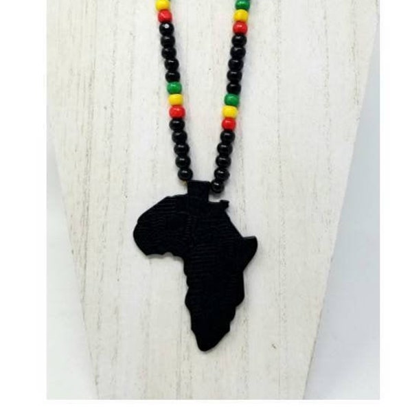 Africa Necklace - Handmade Wooden Rasta Necklace - Africa Pendant - Long Africa Beaded Necklace - Beaded Rasta Necklace - Rastafari Necklace