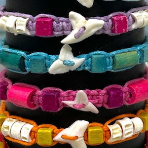 Colorful Shark Tooth Bracelet & Anklet - Adjustable Macramé Cord - Vibrant Ocean-inspired Jewelry -Handcrafted Coastal-Gift for Ocean Lovers