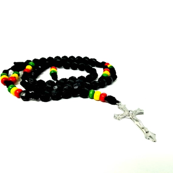 Rasta Rosary Necklace Rasta Necklace Rasta Colors Black Rosary Beaded Rosary  Black Knotted Rosary Rasta Rosaries Rastafari -  Canada