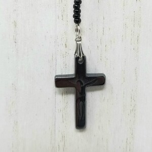 Jade Natural Stone 28" Rosary Beads Hematite Necklace Cross Crucifix Men Women E
