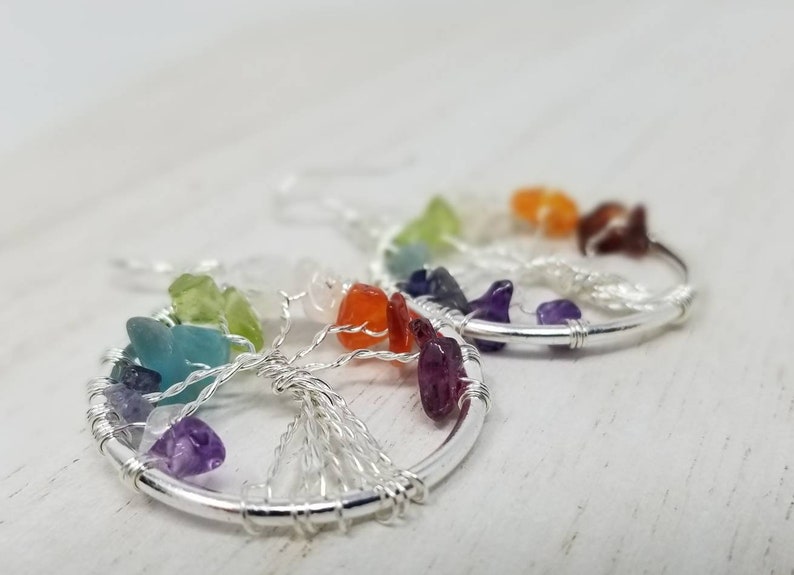 Tree of life Drop Amethyst Rose Crystal Earrings Gemstone Chakra Jewelry Best Gifts Chakra Earrings Energy earrings Silver Plated