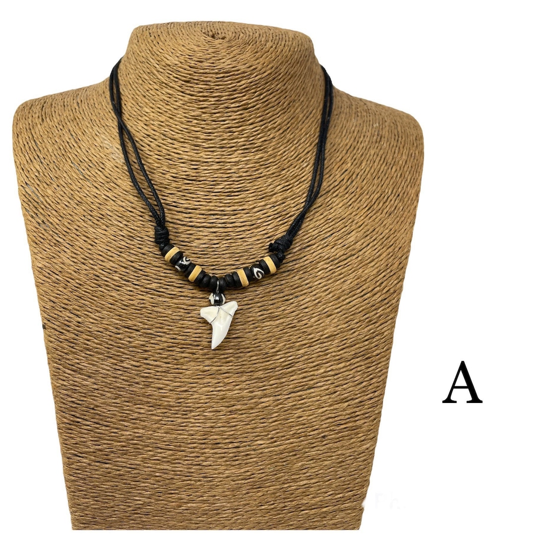 Shark Tooth Necklace Pendant Black Cord Necklace for Men, Boys & Girls ...