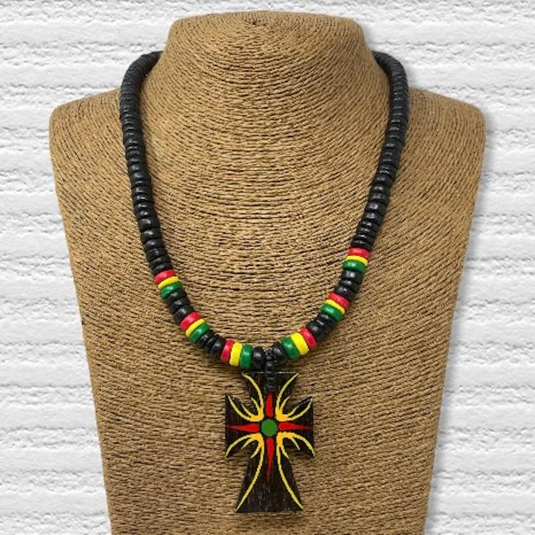 Rasta Necklace Shell Necklace Mens Black Necklace BLM African